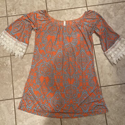 Women s Boho Peasant Blouse sz Small. Super soft, Comfy Long Orange