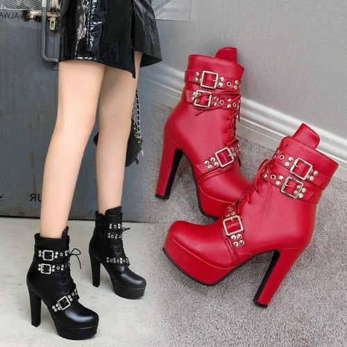 High Heel Platform Ankle Boots Lace 