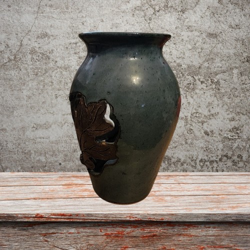 Pottery Vase Studio Art Signed Seagrove NC Acorn Oak Pierced Leaf Lovin Hillss - Picture 11 of 13