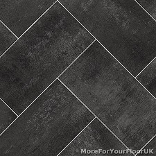 Dark Grey Herringbone Tile Style Vinyl Flooring Kitchen Bathroom Lino 2m 3m 4m
