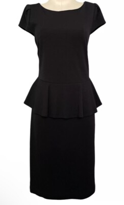 Boston Proper Little Black Short Sleeve Pencil Dress with Peplum Womens  Size 10 | eBay