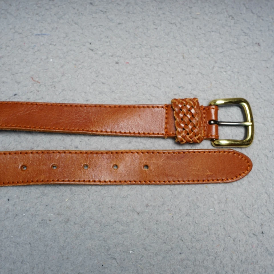 Cinto Liz Claiborne L couro marrom tecido de cesta fivela de latão anos 90 feminino - Imagem 3 de 4