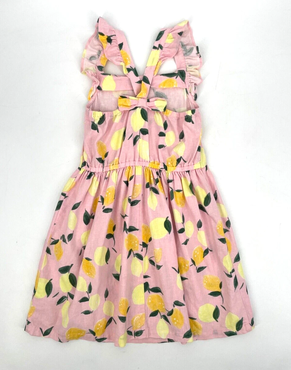 Carters girls size 7/7A Toddler lemon print flutter linen dress pink yellow  | eBay