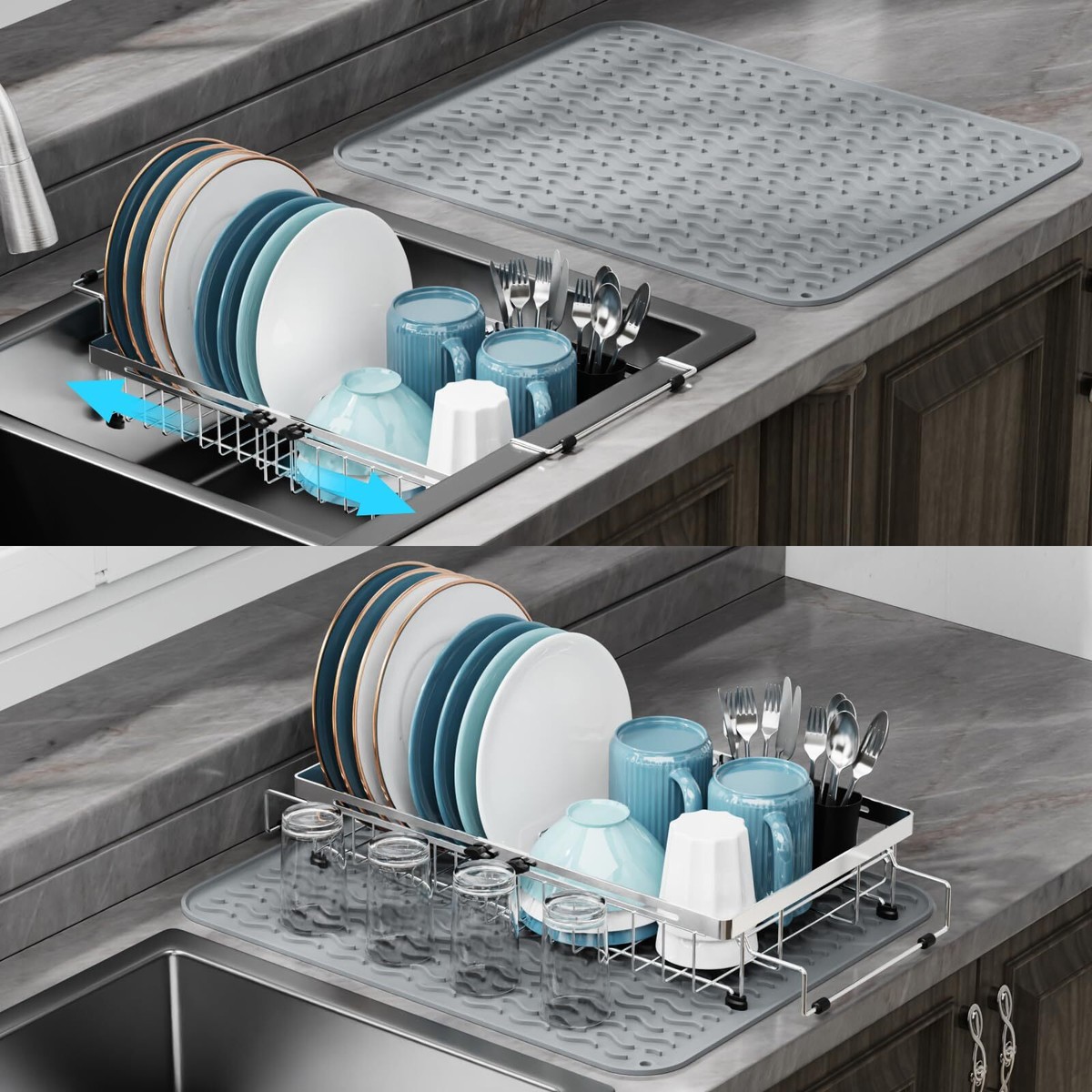 Sink Dish Drying Rack Capacity Expandable Stainless Steel Over