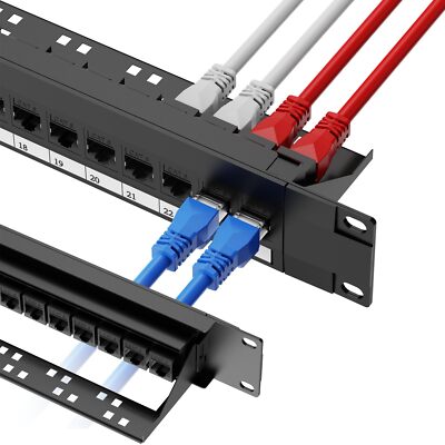 Patch Panel 24 Port Cat6 With Rj45 Passthru Coupler Keystone 1u Network Patch Pa