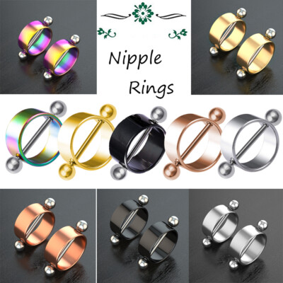 2x Stainless Steel 14g Round Hoop Circle Nipple Shield Bar Rings