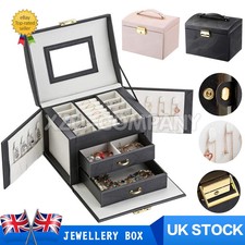3 Layer Jewellery Box Cabinet Necklace Ring Bracelet Mirror Lock Organizer UK