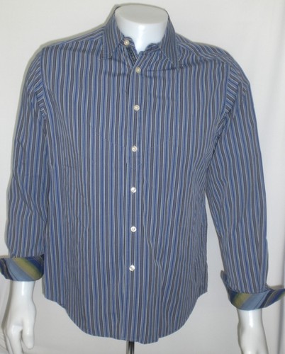 Robert Graham Shirt Mens Medium Striped Contrast Flip Cuff Collar Blue Striped - Picture 2 of 12