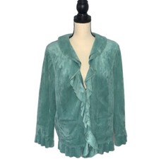 Rafael Aqua Marine Faux Suede Ruffle Blazer Jacket Sz 1x