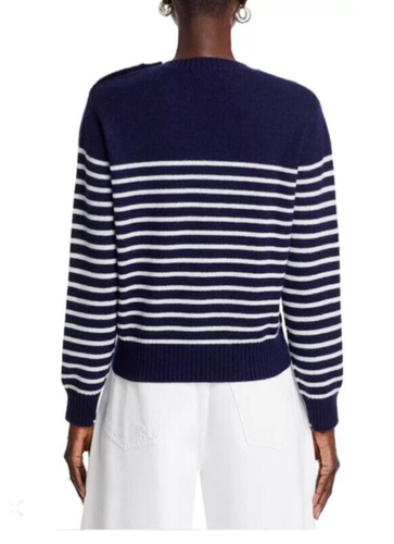 Luxurious 100% Cashmere Button Shoulder Striped Sweater By Aqua Navy / White XL - 第 3/6 張圖片