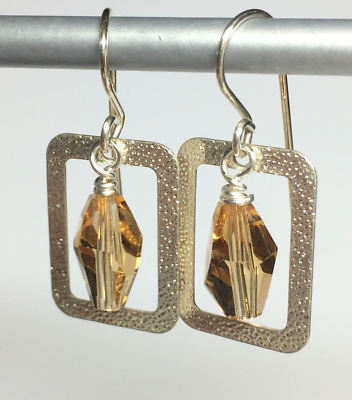 Rectangles & Crystals Drop Earrings SF Ear Wire 1.25'' x 1/2''  Handmade  