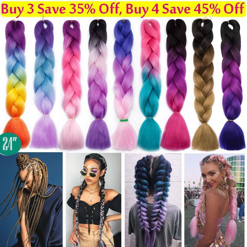 NATURAL BEAUTY Synthetic Braiding Hair Bundles Ombre Twist Braiding Hair  Fiber Jumbo Hair Extensions for Women (3 Bundles, Purple-Lake Blue-Light