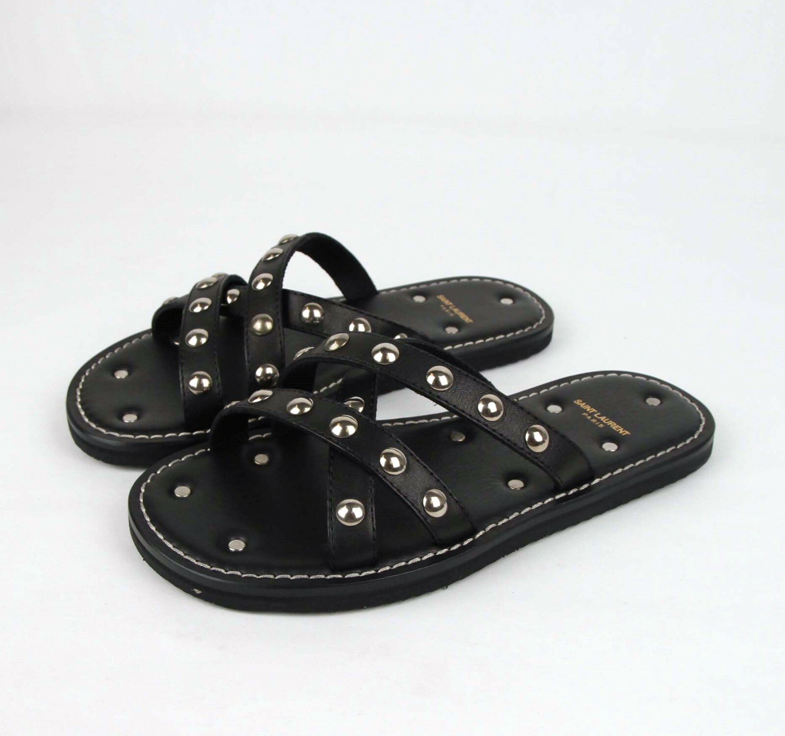 Sandalo Saint Laurent uomo in pelle nera con borchie argento EU 39 US 6 418006 1000