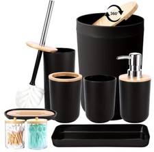 Black Bathroom Accessories Set, 9 Piece Bathroom Set with Trash Can,Toothbrush