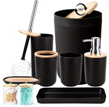 Black Bathroom Accessories Set, 9 Piece Bathroom Set with Trash Can,Toothbrush