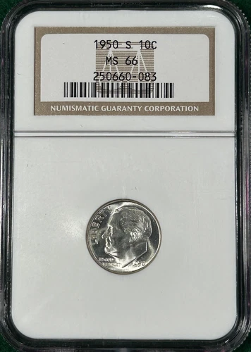 1950 S Roosevelt Dime NGC MS66