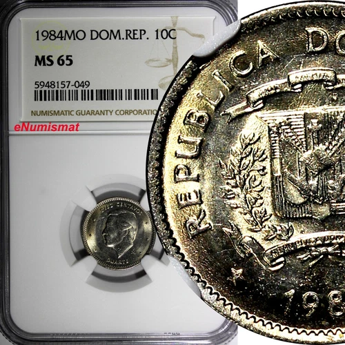 Dominican Republic Duarte 1984 MO 10 Centavos NGC MS65 Human Rights KM# 60 (49)