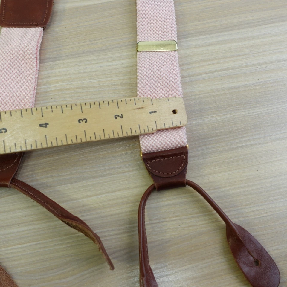 Boys Suspenders Light Pink Adjustable Gold Button Leather Y Back Knit Wool - Image 4 of 4