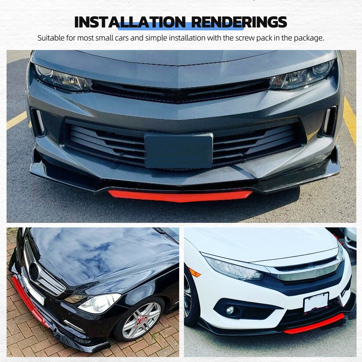 KEEPDSGN Carbon Look Front Bumper Lip Splitter With Strut Rods For Chevy Silverado 1500