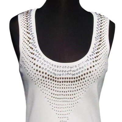 Cache Ivory Rib Knit Multi Color Beaded Embellished Stretch Top New $98 NWT