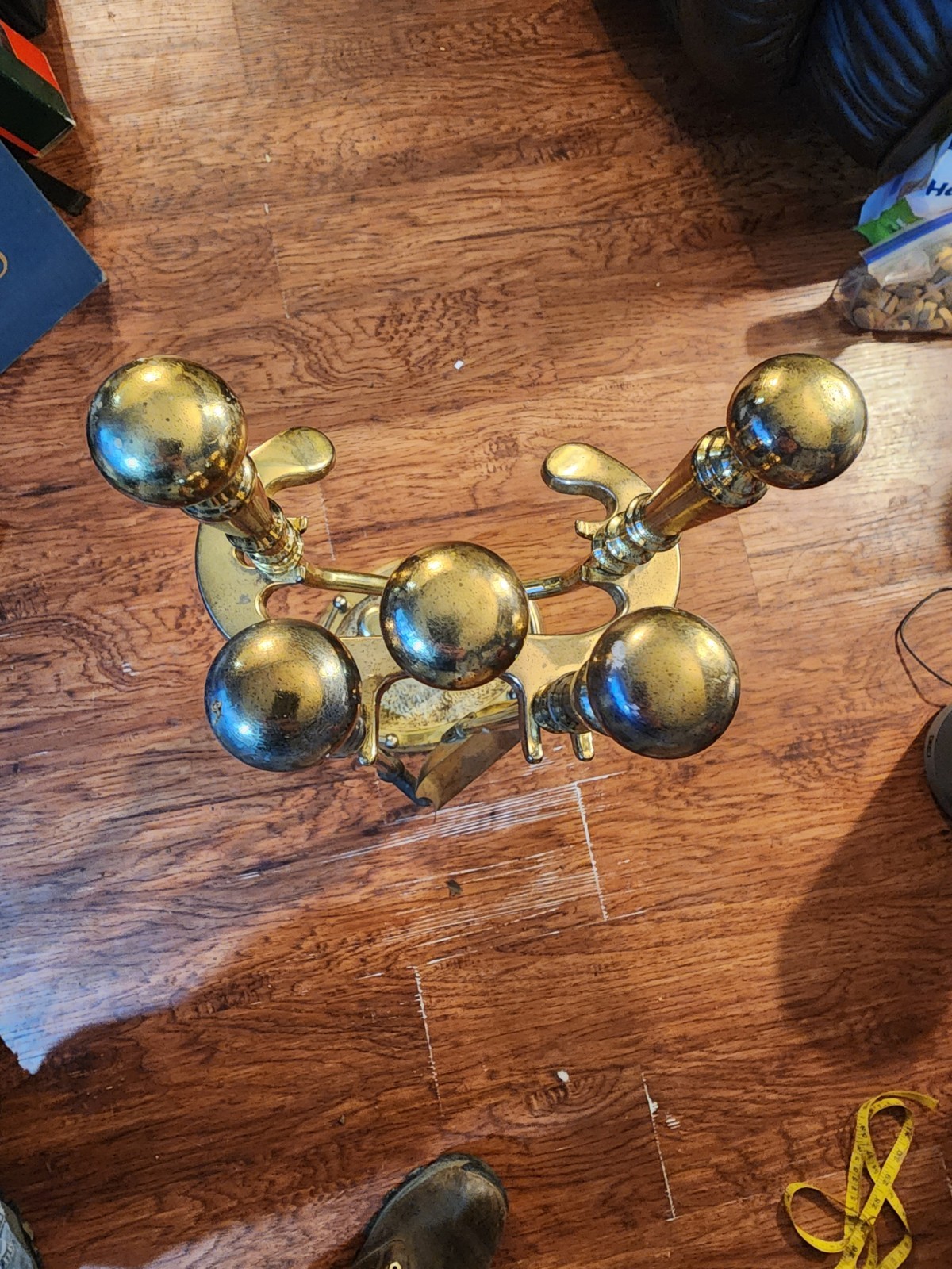 HumeWell VTG Brass & Wrought Iron Heavy Fireplace Tool Set/Companion 5 Pc NICE!!