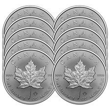 Lot Of 10 - 2026 $5 Silver Canadian Maple Leaf 1 Oz Bu