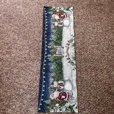 Winter Santa Snowman SceneTapestry Table Runner Wall Hanging Christmas 54 x16.5