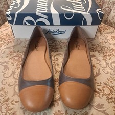 NEW Lucky Brand Women's Tan Grey Leather Ballet Flats Shoes Size 8.5 M