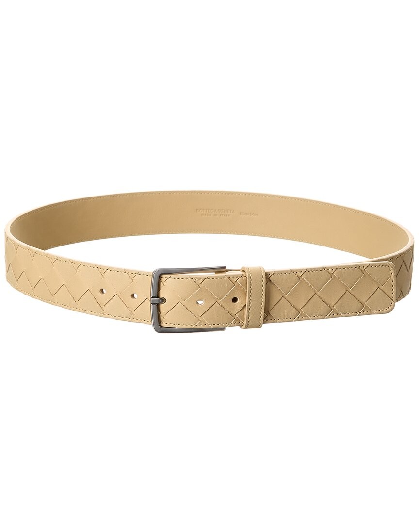 Кожаный ремень Bottega Veneta Intrecciato мужской бежевый 85 75690₽