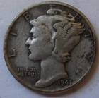 1941 p  Mercury Dime  90% Silver .0723 troy oz.  Very Good