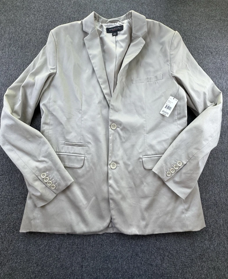 Structure Blazer Mens Large Beige Slim Fit Sport Coat Jacket Core Sateen New - Image 2 of 4