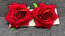 2 PC Women Red Rose 3.5" Brooch Floral Clips Alligator Hair Pin Bridal Wedding