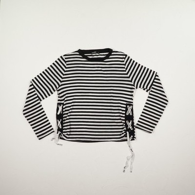page one Damen Pullover Gr. M Mehrfarbig Gestreift Rundhals Langarm Schnürung Ca
