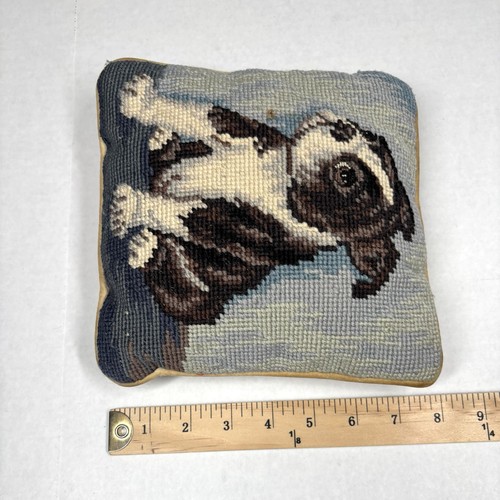 VTG Boston Terrier Puppy Wool Needlepoint Tapestry Pillow 8X8” CUTE - Picture 5 of 7