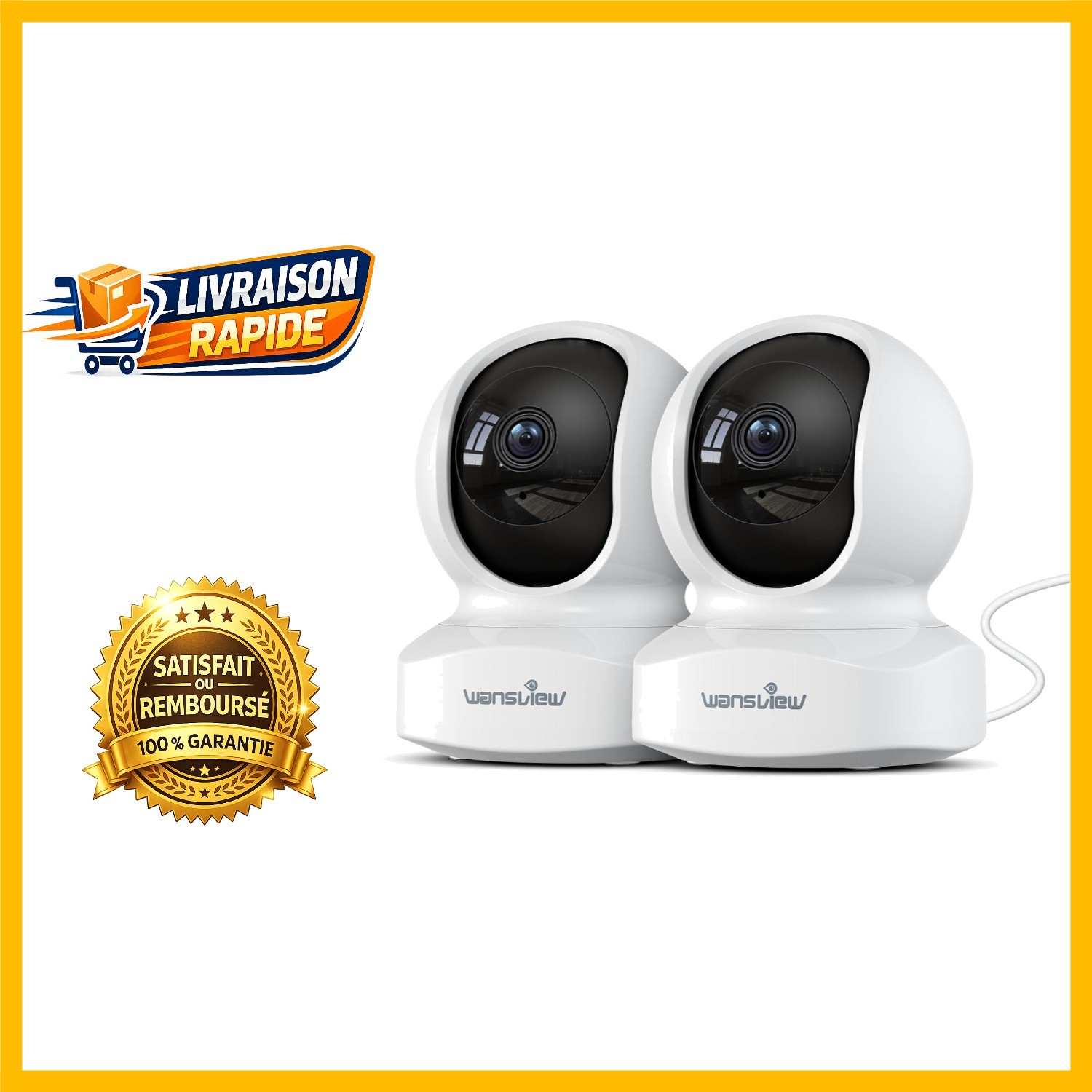 Caméra vidéosurveillance connectée 2K Wansview intérieur - Lot de 2 avec détection humaine