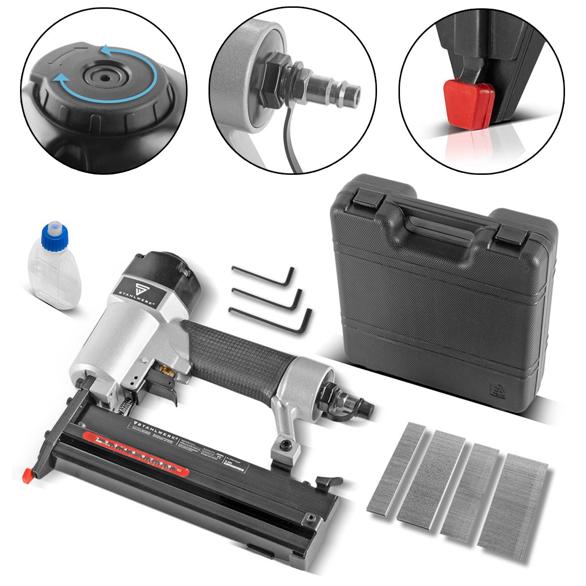 STAHLWERK Compressed Air Nailer Nail Gun Tacker Stapler Stripe Nailer