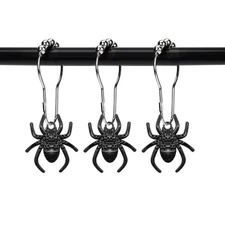 Set of 12 Spider Shower Curtain Hooks Rings Halloween Bath Decor Party Decora...
