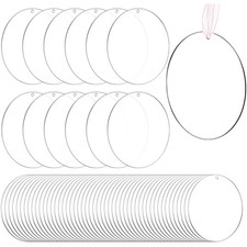 100 Pcs 4 Inch Round Acrylic Blanks Ornament, Clear Disc Circle with Holes, A...
