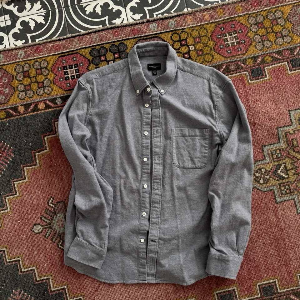 Men’s Club Monaco Long Sleeve Light Gray Button Down Shirt Sz L - Image 2 of 4