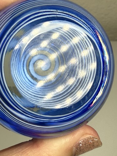 Vintage Murano Glass 3” Egg Paperweight, Blue Ribbon Swirl, Sticker - Picture 7 of 10