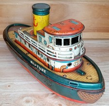 Vintage Modern Toys Neptune Tin Litho Tug Boat Japan Untested Estate Find