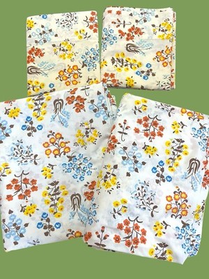 Vintage Sears Queen  Percale Country Fair Floral Complete Sheet Set  Excellent