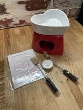 Avon Red Heart Tea Light Fondue Set For Two Valentines Anniversary New In Box