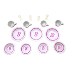 Vintage Barbie Doll Ceramic Dish Set Dishes Cups Saucers Glasses Pink B 15 Piece