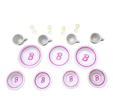 Vintage Barbie Doll Ceramic Dish Set Dishes Cups Saucers Glasses Pink B 15 Piece