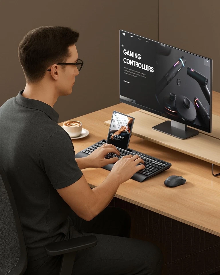 Seenda COE201 Wireless Bluetooth Keyboard & Mouse, Ergonomic QWERTY for Mac/PC - Image 2 of 4