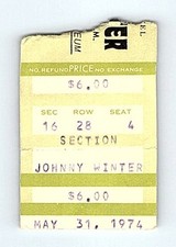 Johnny Winter Concert Ticket Stub May 31 1974 New Haven Connecticut