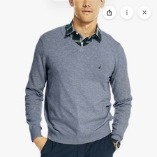 Nautica Men's Classic Fit Navtech Soft V-Neck Sweater, Heather Blue, M