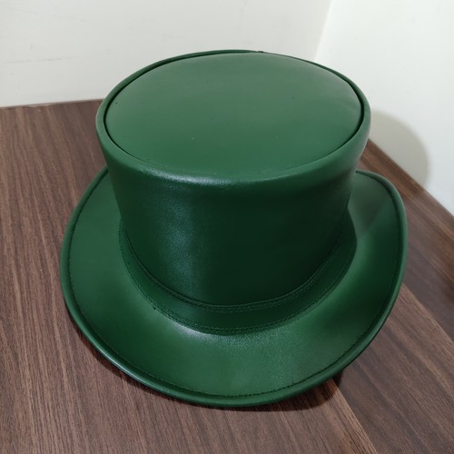 Green Leather Top Hat Handmade Steampunk Mad Hatter Cosplay Halloween Fancy Dres