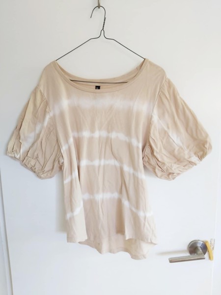 Ladies Beige & White Tie Dye Puff Sleeve Tshirt/Top sz 16 by edited